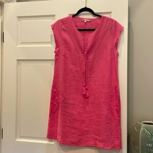 Calypso St Barth Womens Pink Linen Mini Length Embroidered Shift Dress Size S